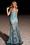 Prom Dresses Sleeveless Sequin Floral Corset Bodice Prom Dress Sage