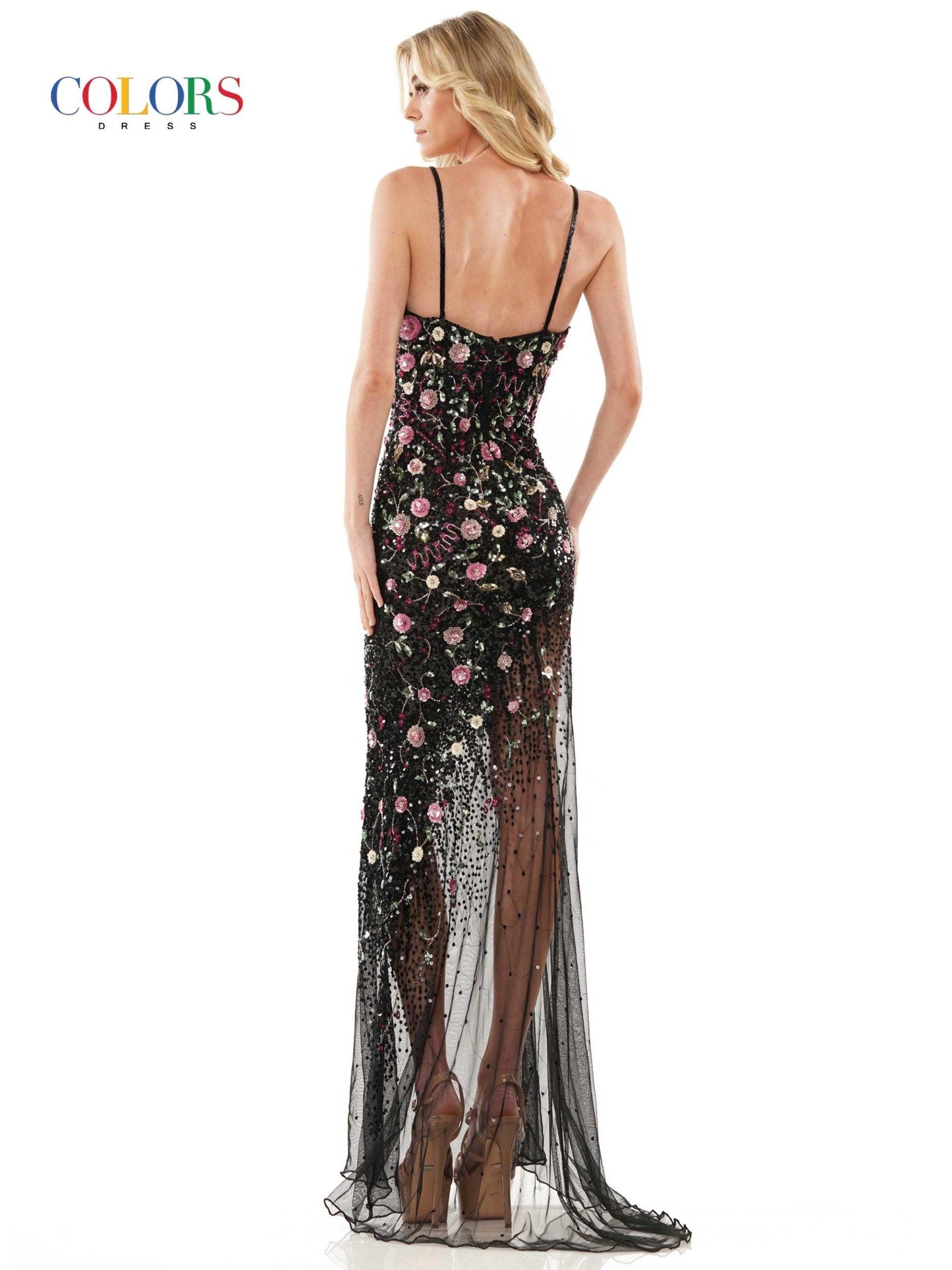 Prom Dresses Long Spaghetti Strap Floral Prom Dress Black