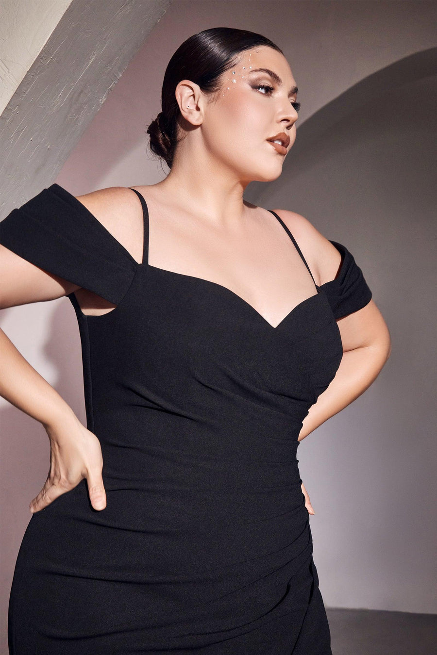 Off Shoulder Long Plus Size Evening Dress Black