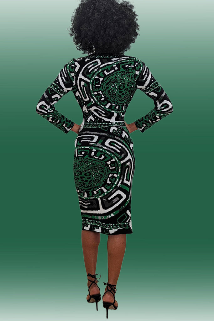 Green Long Sleeve Bodycon Midi Dress For 149 99 The Dress Outlet   LS61029 2 1024x1024 