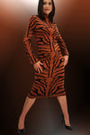 Formal Dresses Long Sleeve Bodycon High Neck Midi Dress Rust