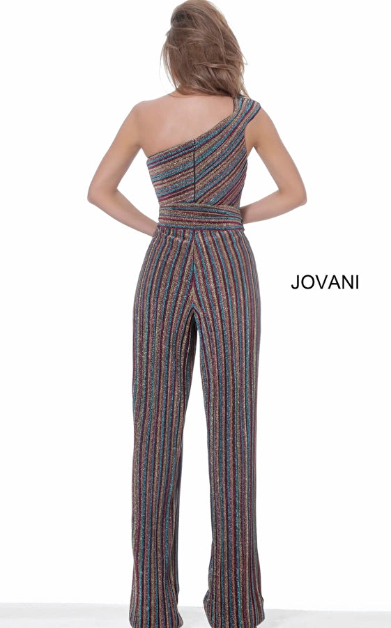 Jovani Long Formal One Shoulder Jumpsuit M03528 - The Dress Outlet