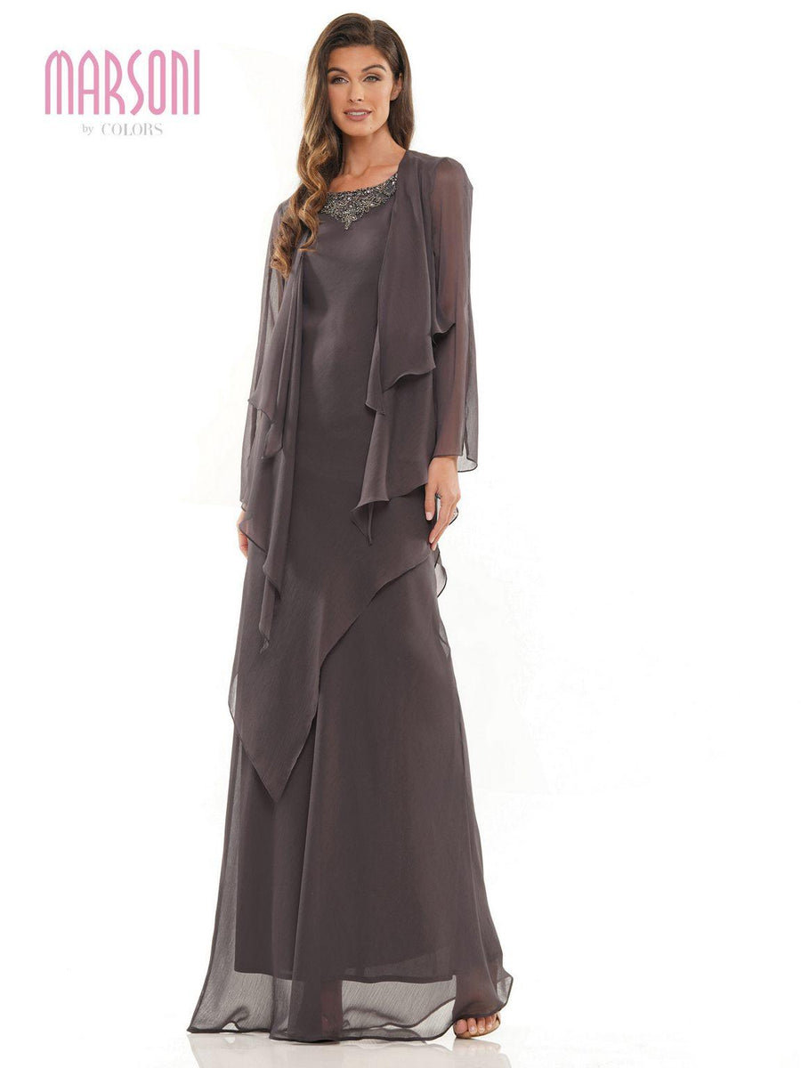 Mother of the Bride Dresses Long Sleeveless Formal Jacket Dress Charcoal