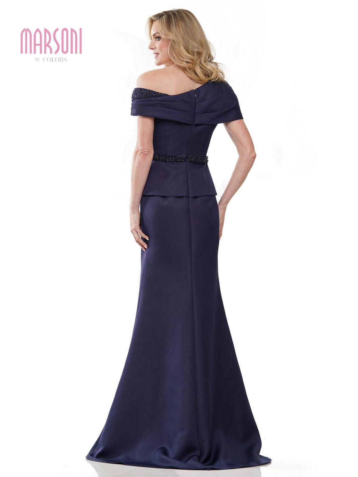 Mother of the Bride Dresses Long One Shoulder Fitted Formal Gown Navy