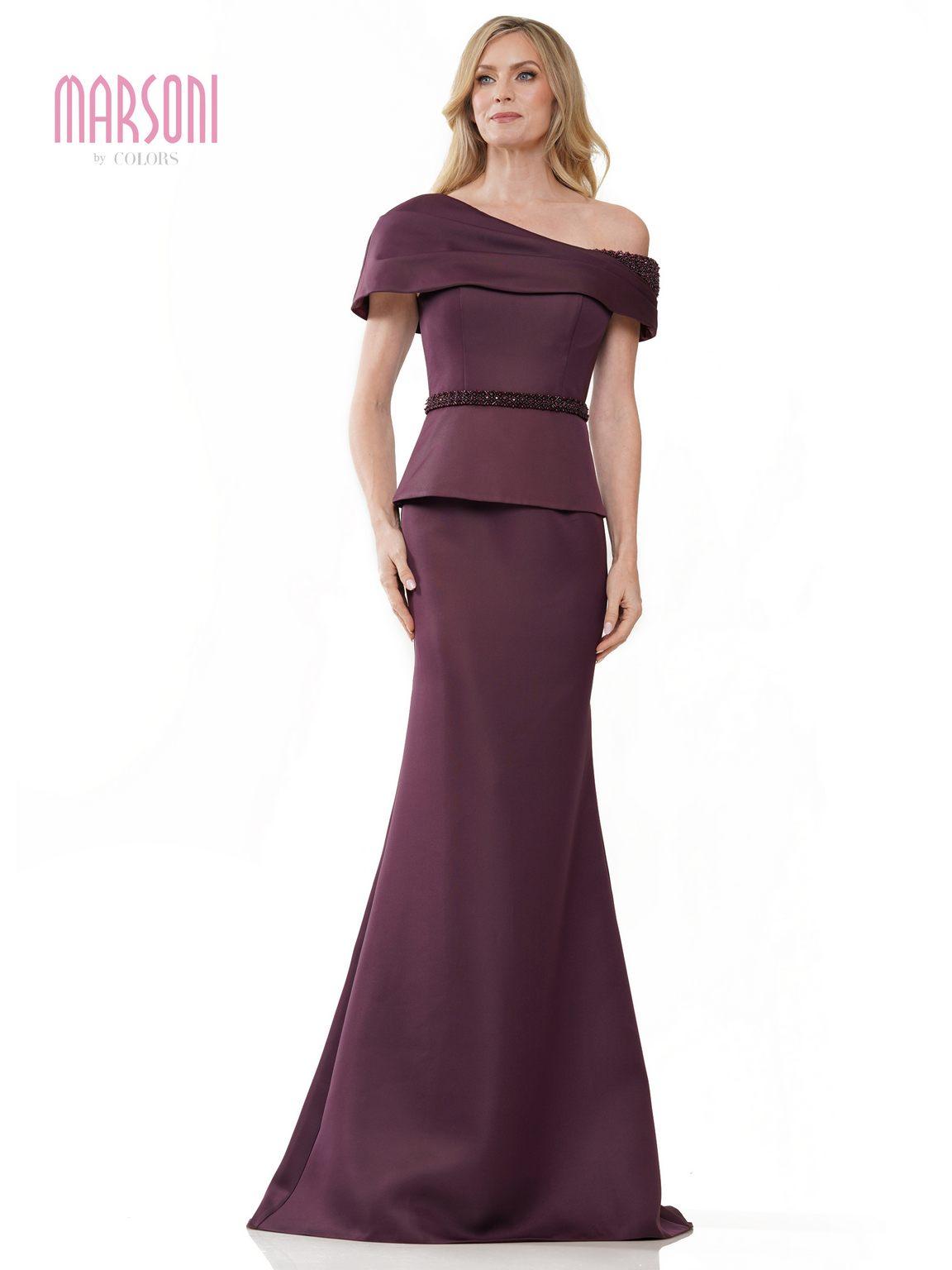 Mother of the Bride Dresses Long One Shoulder Fitted Formal Gown Eggplant