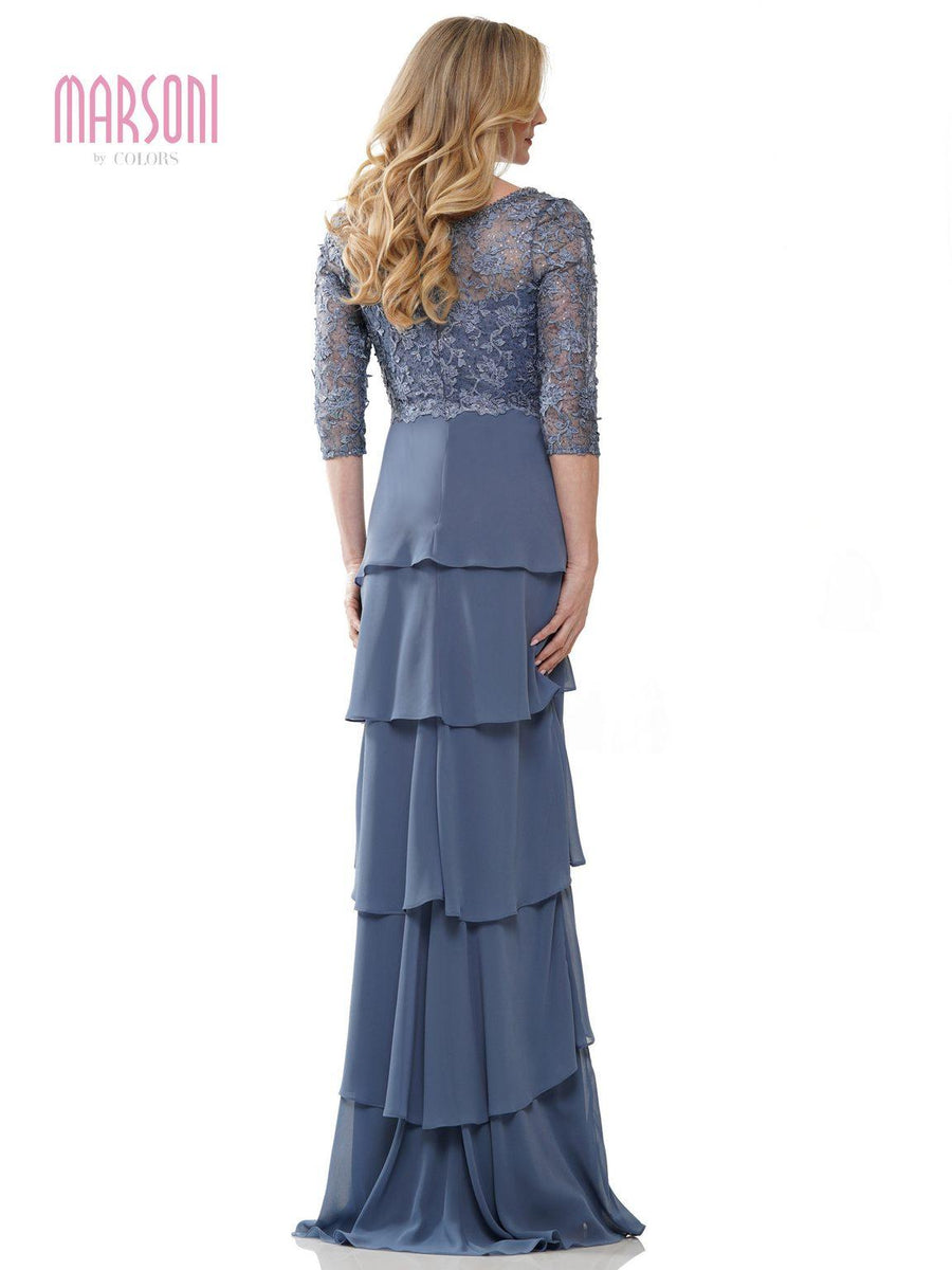 Mother of the Bride Dresses Long 3/4 Sleeve Chiffon Formal Dress Slate Blue