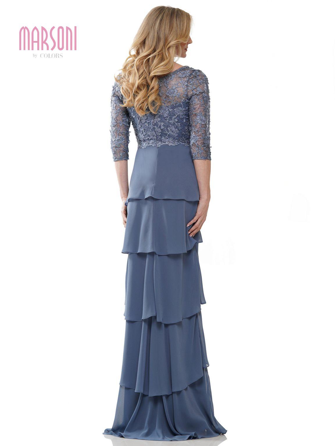 Mother of the Bride Dresses Long 3/4 Sleeve Chiffon Formal Dress Slate Blue