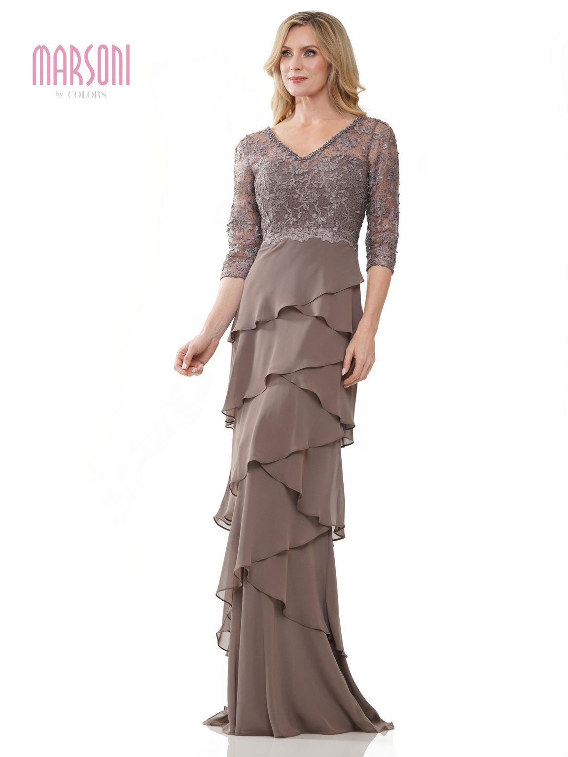 Mother of the Bride Dresses Long 3/4 Sleeve Chiffon Formal Dress Taupe