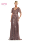 Mother of the Bride Dresses Mother of the Bride Long Beaded Short Sleeve Dress Dark Taupe