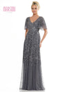 Mother of the Bride Dresses Mother of the Bride Long Beaded Mesh V Neck Dress Charcoal