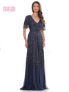 Mother of the Bride Dresses Mother of the Bride Long Beaded Mesh V Neck Dress Navy