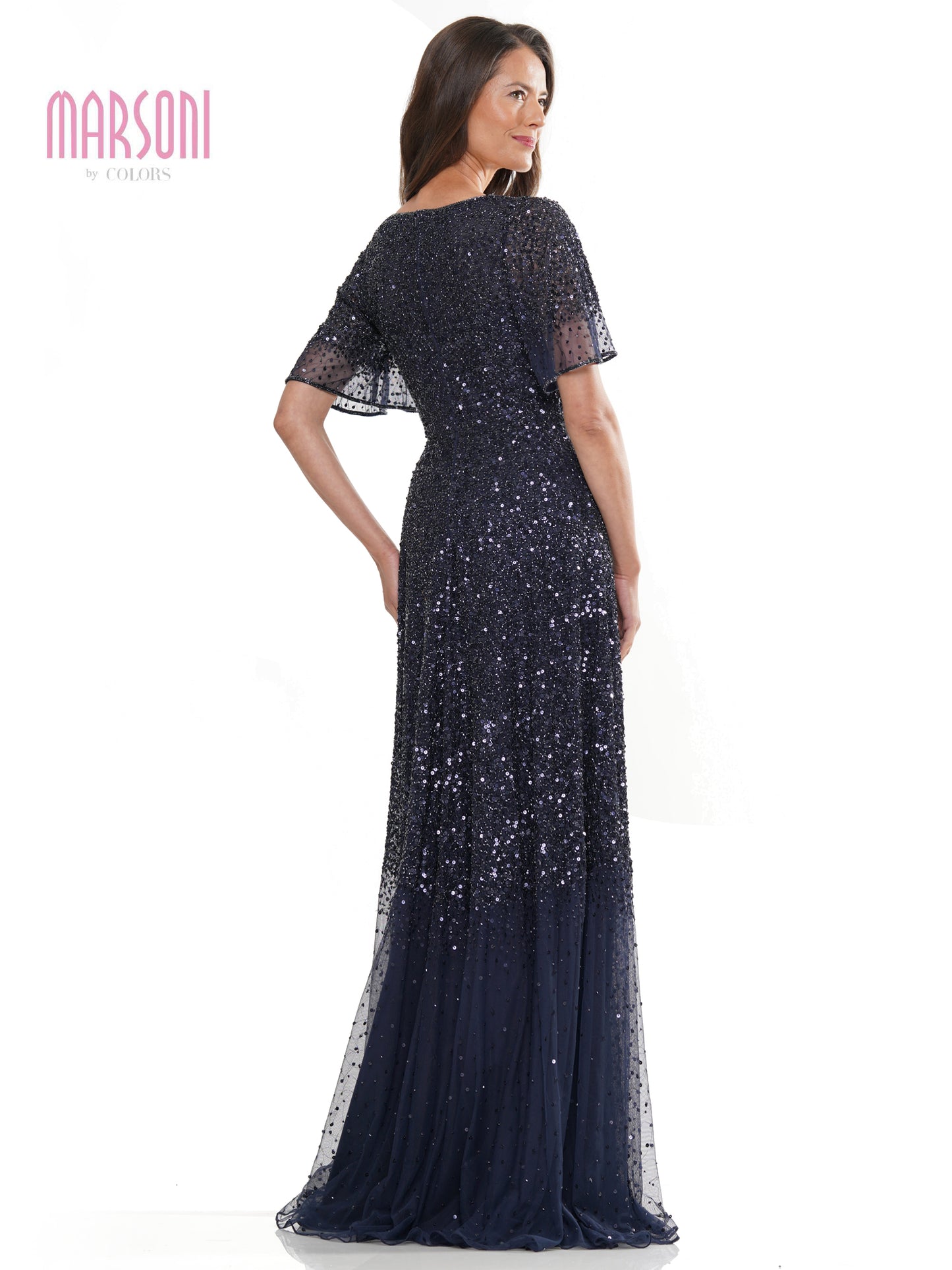 Mother of the Bride Dresses Mother of the Bride Long Beaded Mesh V Neck Dress Navy