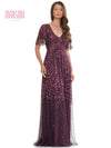 Mother of the Bride Dresses Mother of the Bride Long Beaded Mesh V Neck Dress Wine