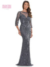 Mother of the Bride Dresses Mother of the Bride Long Beaded Mesh Quarter Sleeve Dress Charcoal