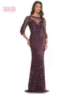 Mother of the Bride Dresses Mother of the Bride Long Beaded Mesh Quarter Sleeve Dress Wine