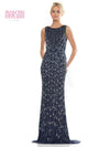 Formal Dresses Formal Long Beaded Mesh Sleeveless Dress Navy