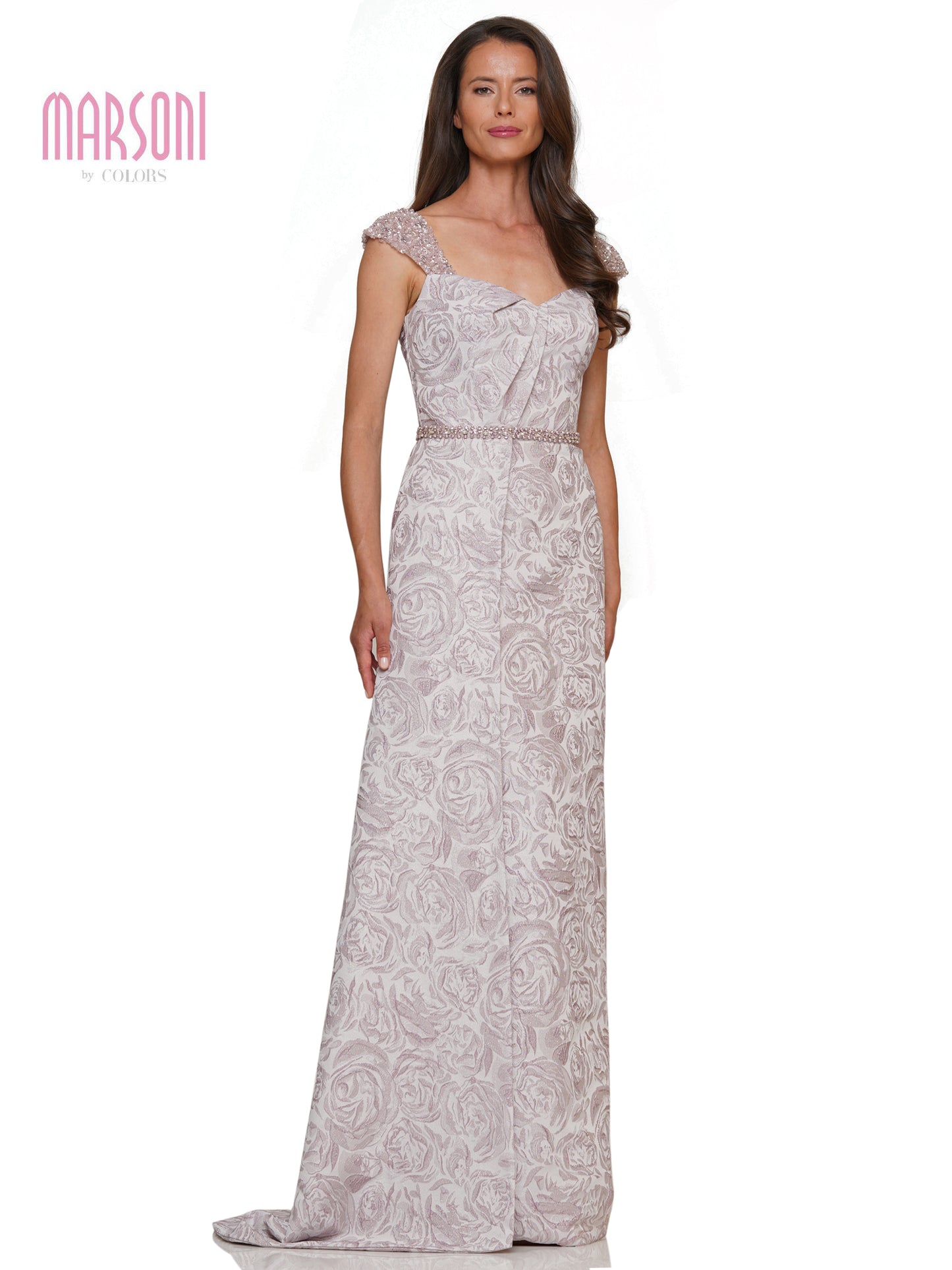 Formal Dresses Long Formal Cap Sleeve Jacquard Sheth Dress Mauve