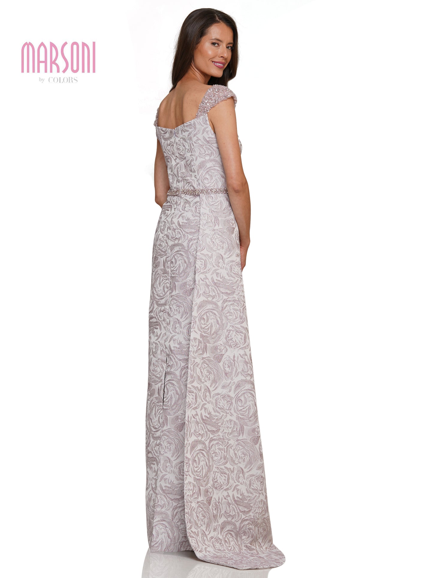 Formal Dresses Long Formal Cap Sleeve Jacquard Sheth Dress Mauve