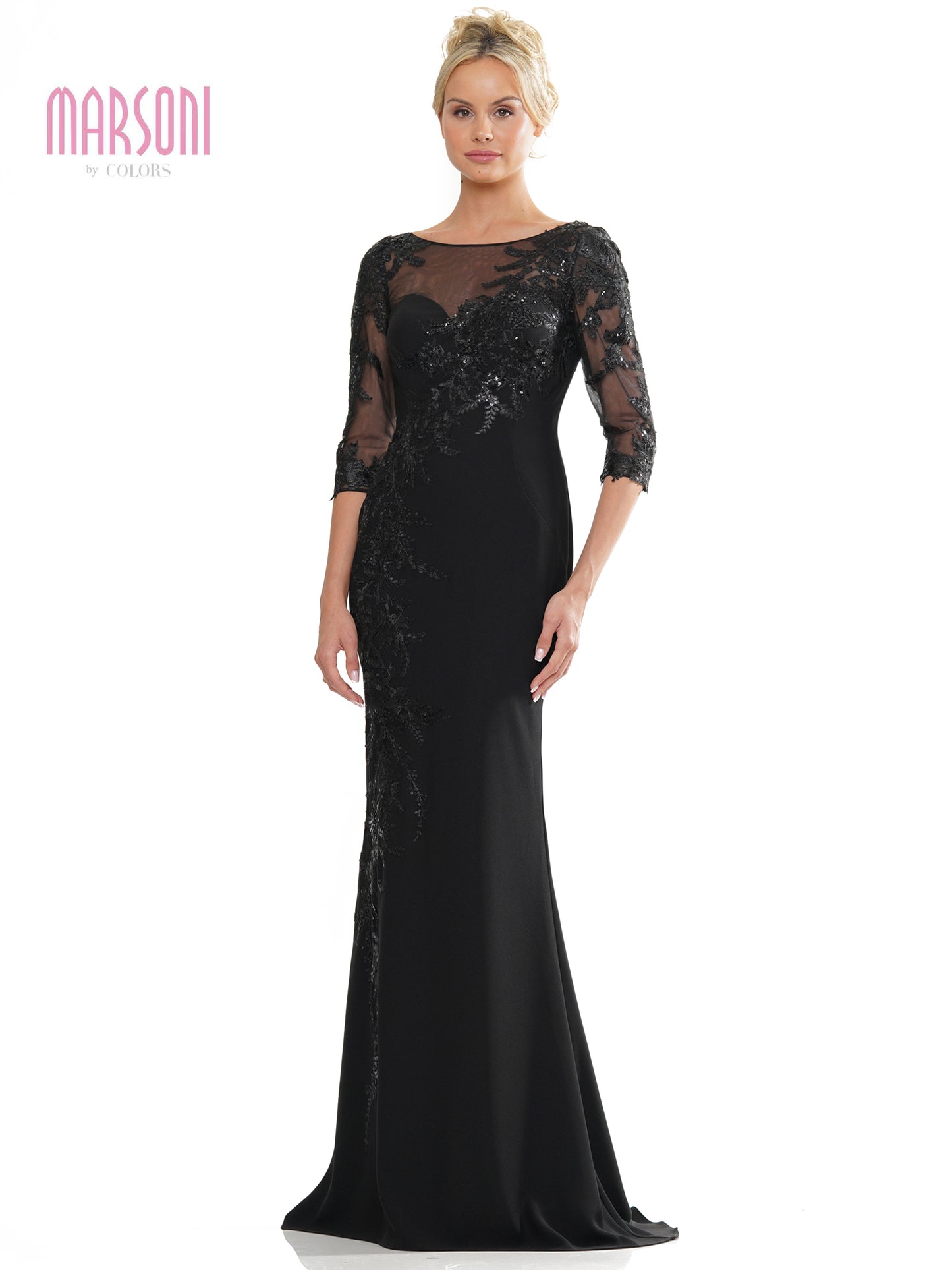 Mother of the Bride Dresses Mother of the Bride Quarter Sleeve Lace Applique Long Dress Black