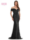 Mother of the Bride Dresses Mother of the Bride Off Shoulder Metallic Embroidered Tulle Dress Black