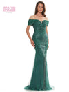 Mother of the Bride Dresses Mother of the Bride Off Shoulder Metallic Embroidered Tulle Dress Emerald