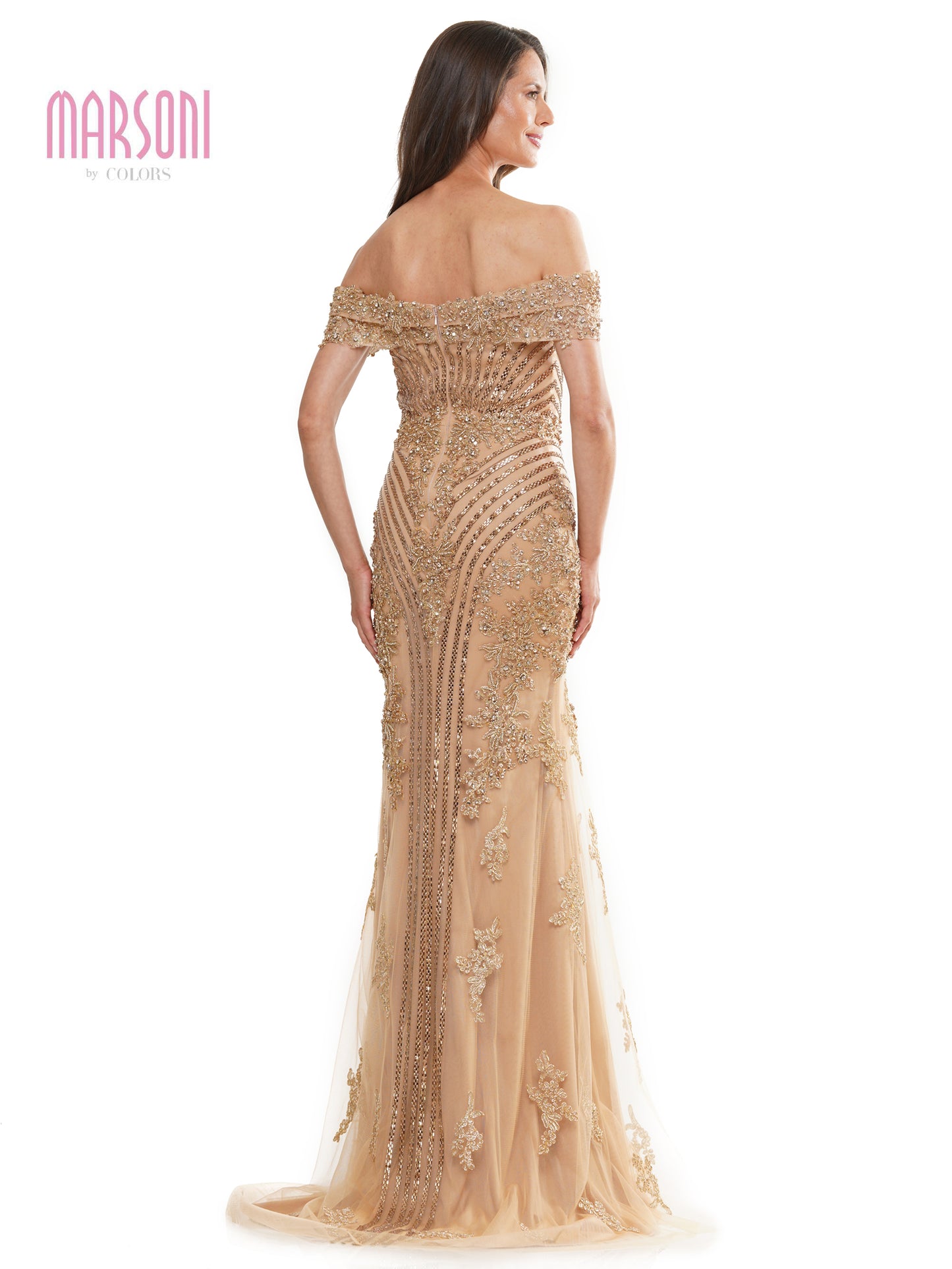 Mother of the Bride Dresses Mother of the Bride Off Shoulder Metallic Embroidered Tulle Dress Gold