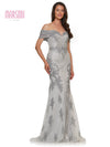 Mother of the Bride Dresses Mother of the Bride Off Shoulder Metallic Embroidered Tulle Dress Silver