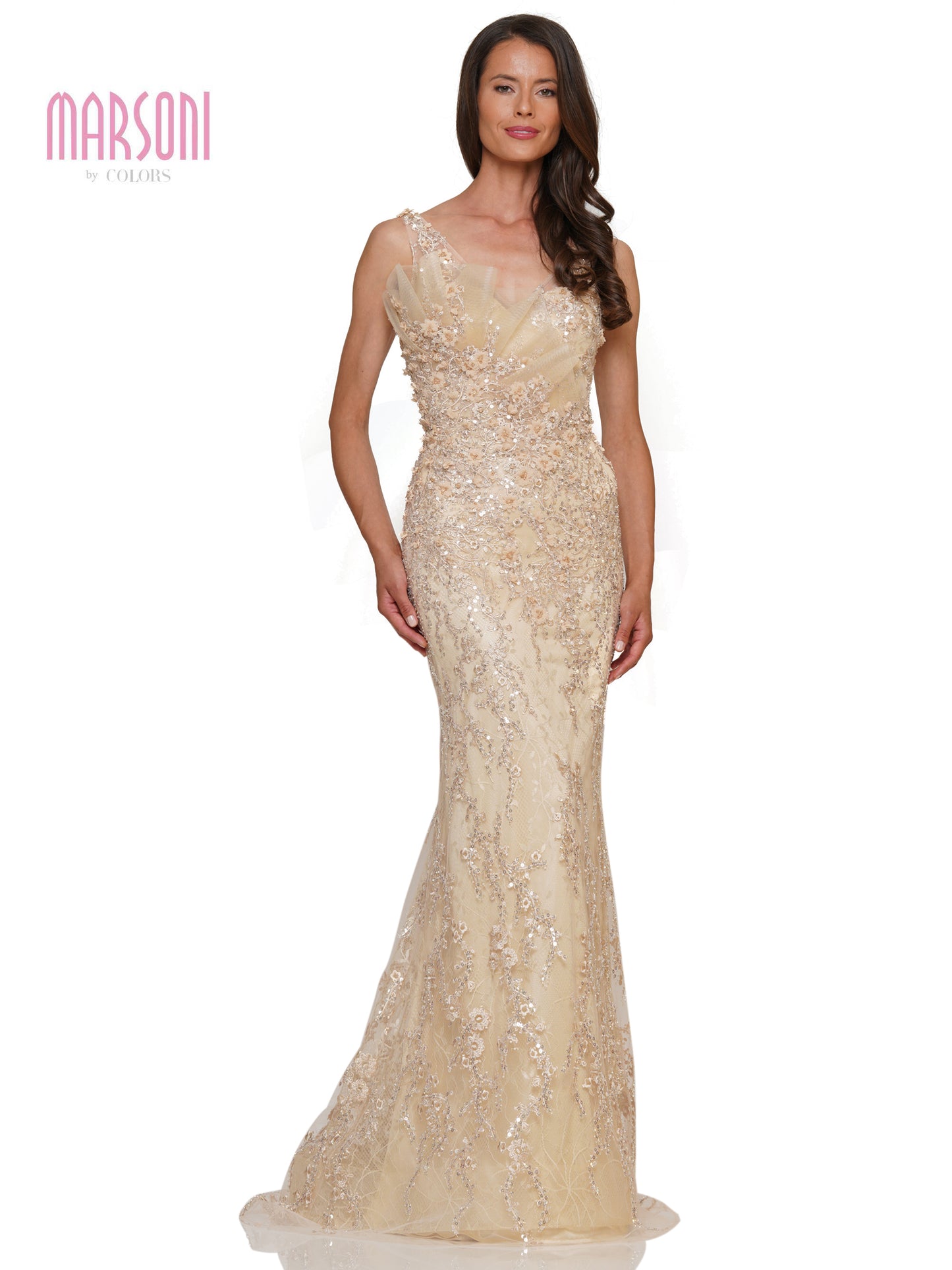 Formal Dresses Formal Embroidered Beaded Tulle Sleeveless Dress Gold