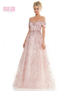 Formal Dresses Formal Off Shoulder Embroidered Tulle Dress Blush