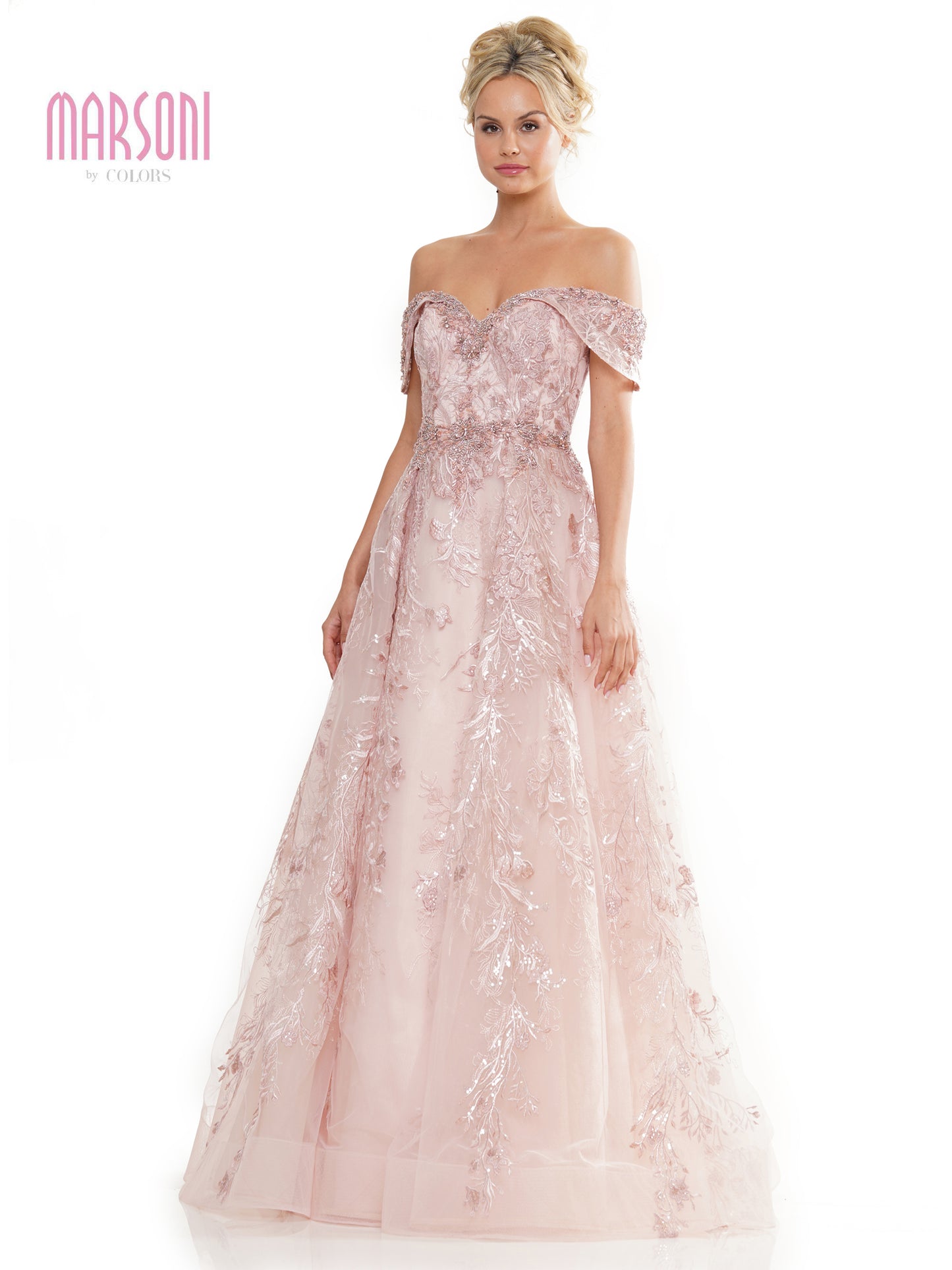 Formal Dresses Formal Off Shoulder Embroidered Tulle Dress Blush