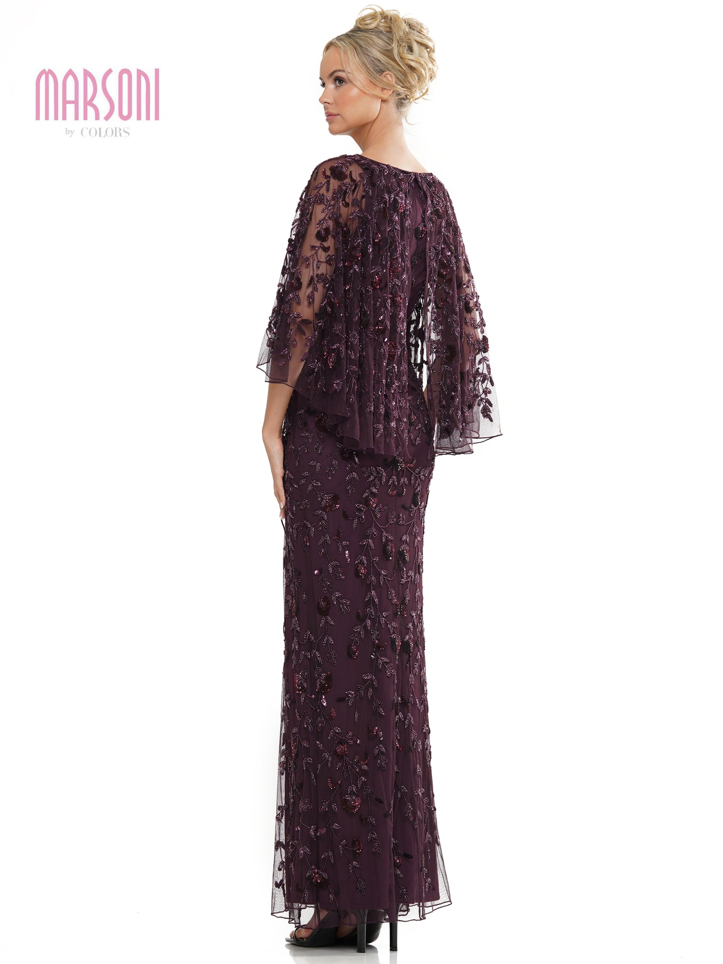 Mother of the Bride Dresses Mother of the Bride Beaded Mesh Cape Sleeve Dress Eggplant