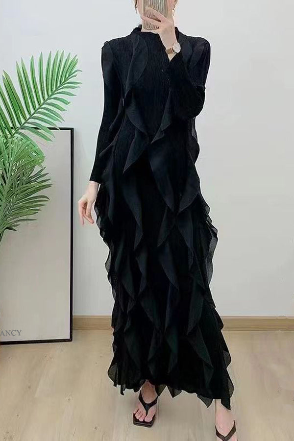 Formal Dresses Bodycon Long Sleeve Ruffle Stretch Dress Black