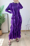 Formal Dresses Bodycon Long Sleeve Ruffle Stretch Dress Purple