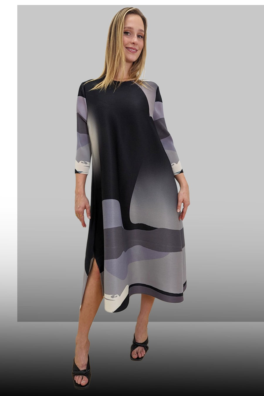 Cocktail Dresses 3/4 Sleeve Slit Multi Color Midi Dress Multi