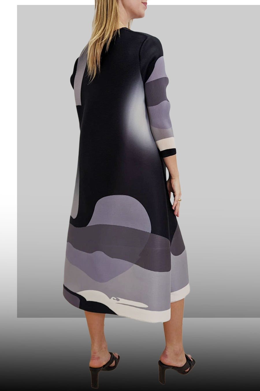 Cocktail Dresses 3/4 Sleeve Slit Multi Color Midi Dress Multi