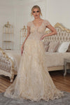 Prom Dresses Long Cap Sleeve Prom Ball Gown Gold