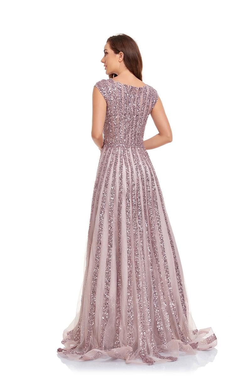 Prom Dresses Prom Long Cap Sleeve A Line Ball Gown Dusty Rose