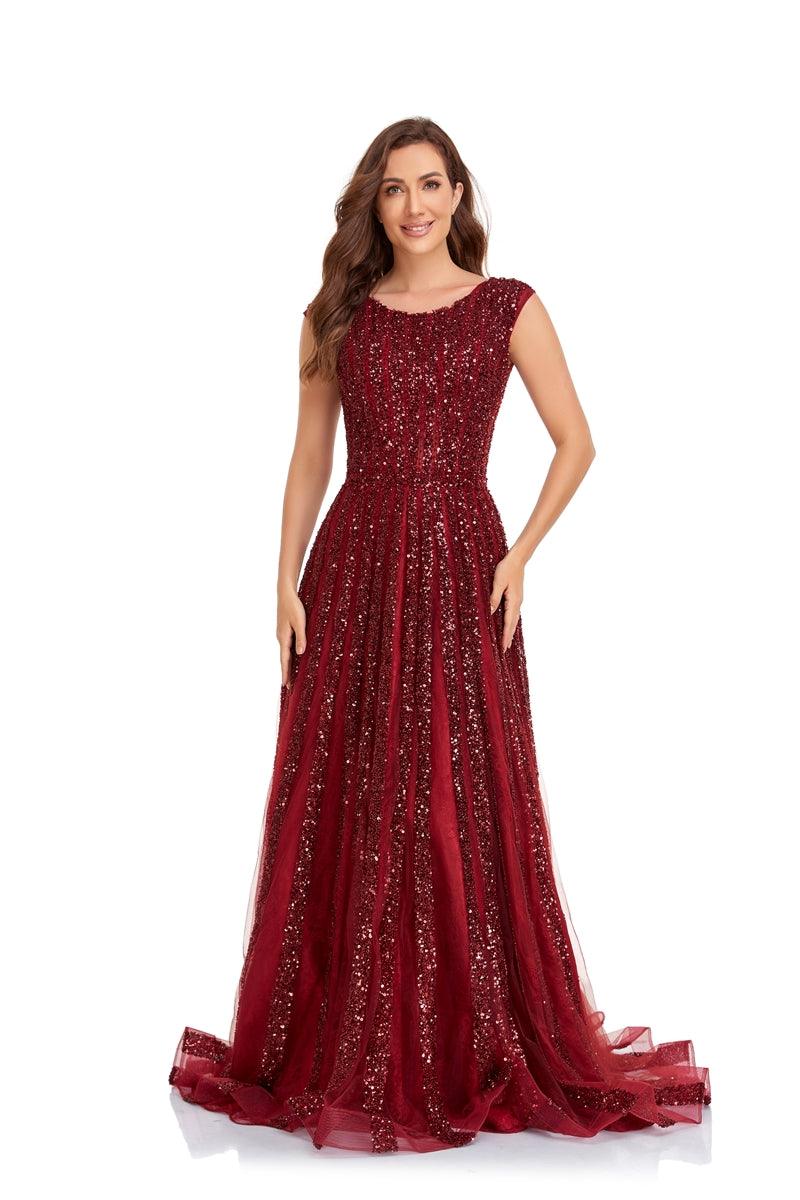 Prom Dresses Prom Long Cap Sleeve A Line Ball Gown Maroon