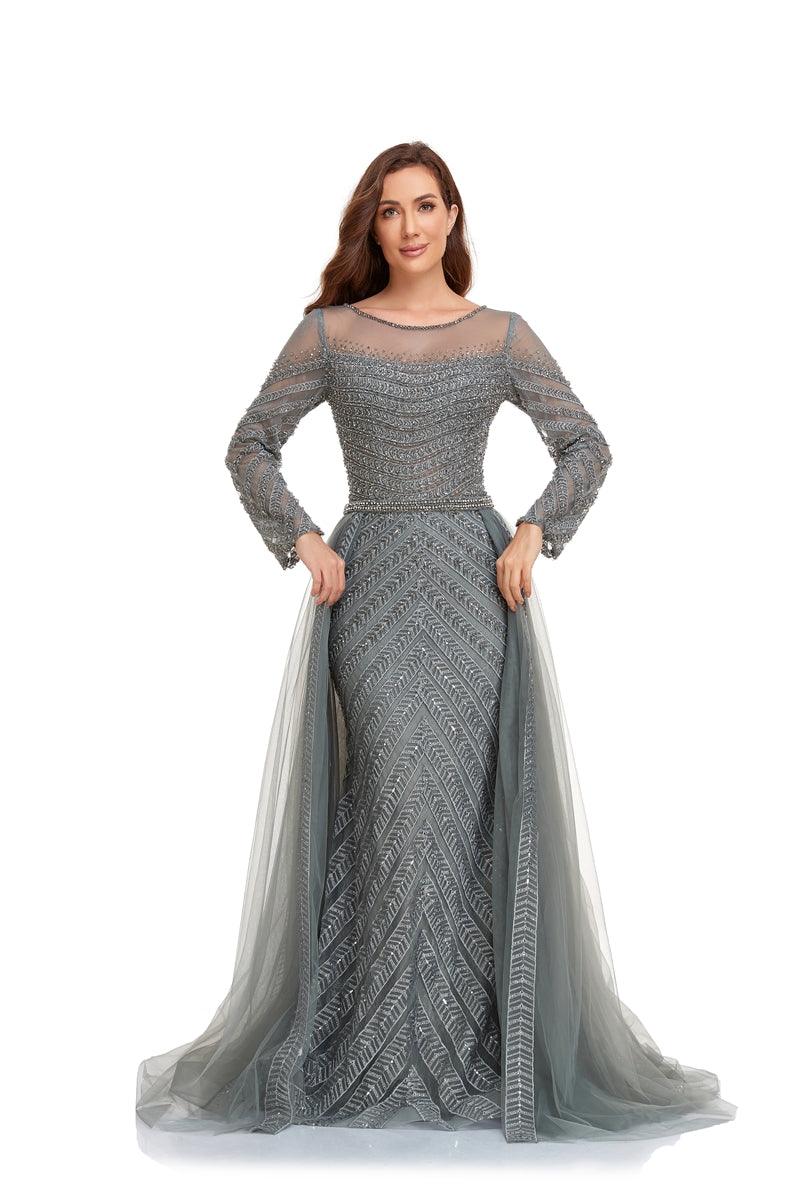 Formal Dresses Long Sleeve Formal Evening Dress Grey