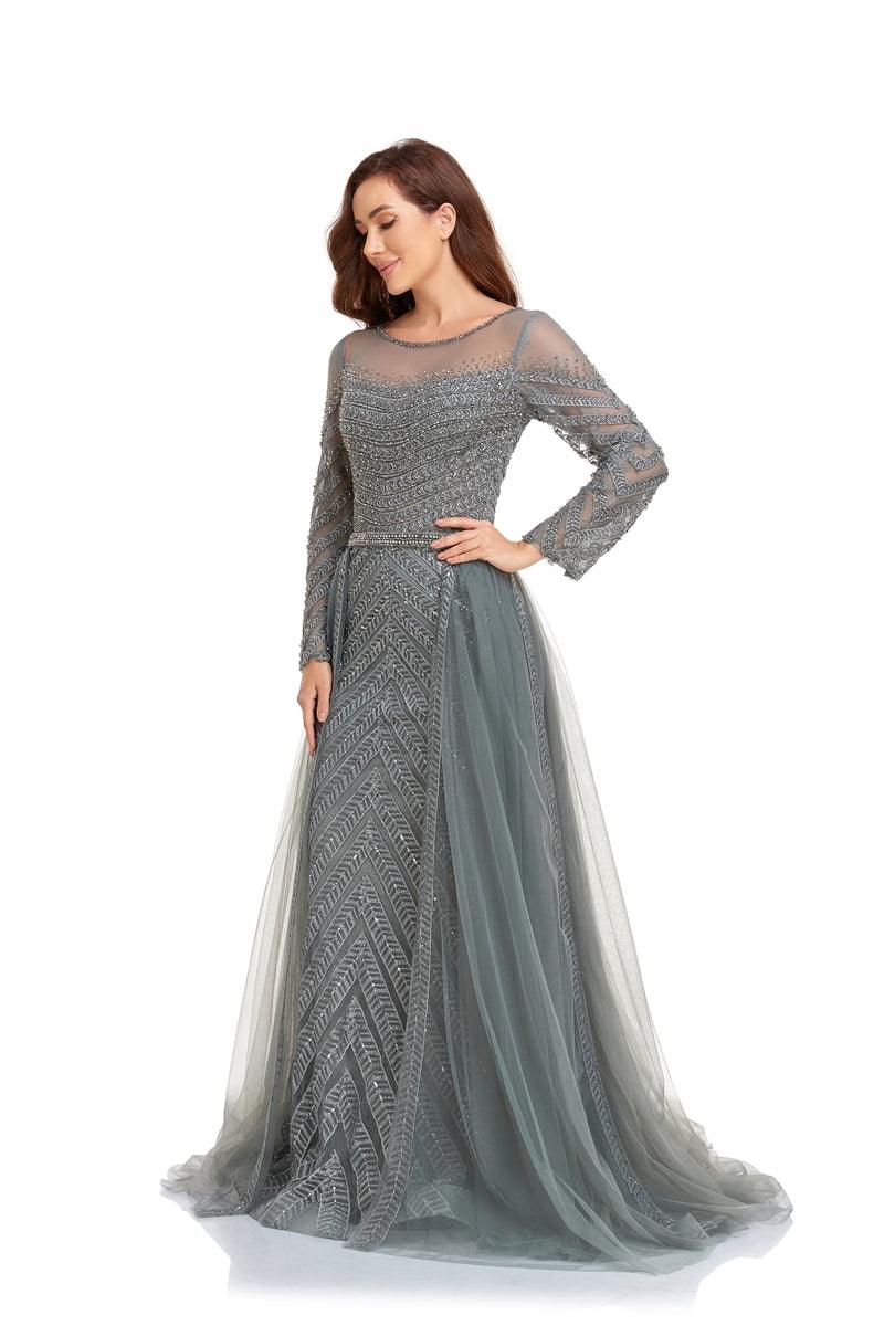 Formal Dresses Long Sleeve Formal Evening Dress Grey