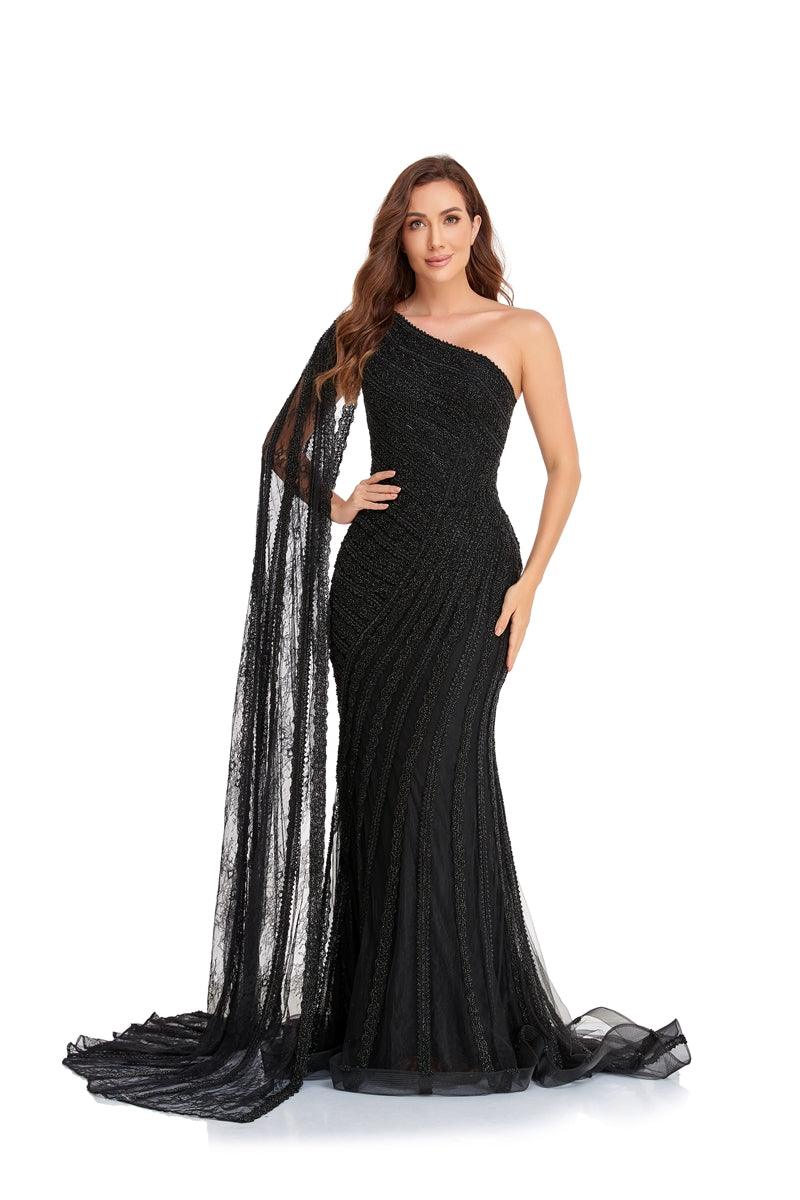 Prom Dresses Long One Shoulder Formal Prom Dress Black