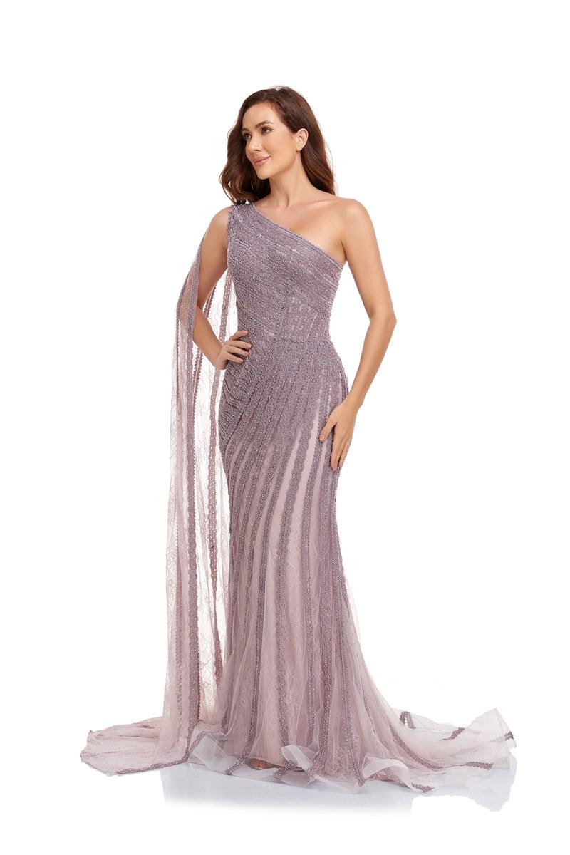 Prom Dresses Long One Shoulder Formal Prom Dress Dusty Rose