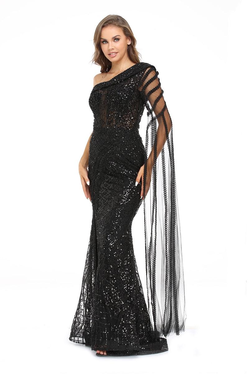 Prom Dresses Long One Shoulder Evening Prom Dress Black