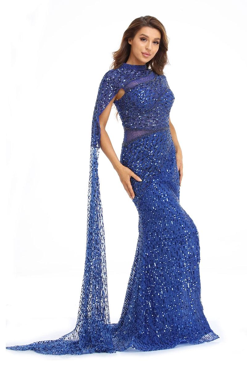 Prom Dresses Prom Long Cap Sleeve Beaded Formal Dress Royal