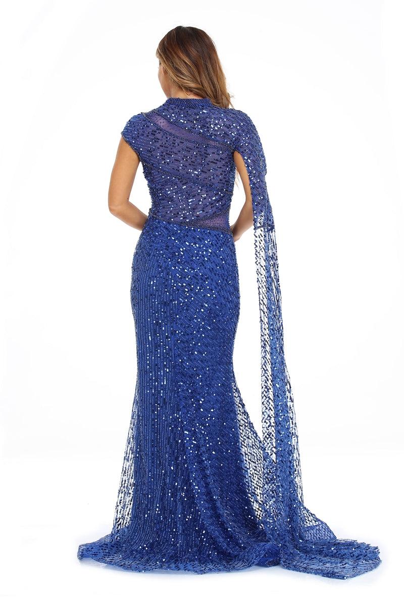 Prom Dresses Prom Long Cap Sleeve Beaded Formal Dress Royal