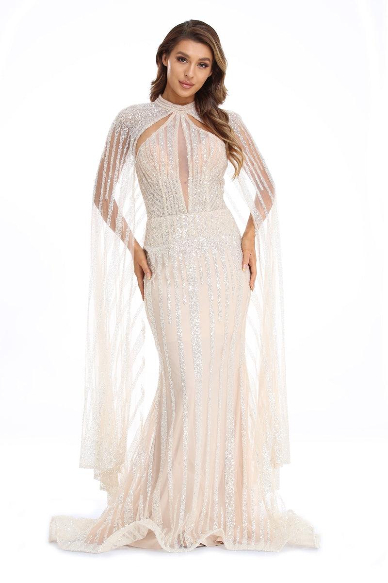 Prom Dresses Prom Long Halter Formal Cape Dress Beige