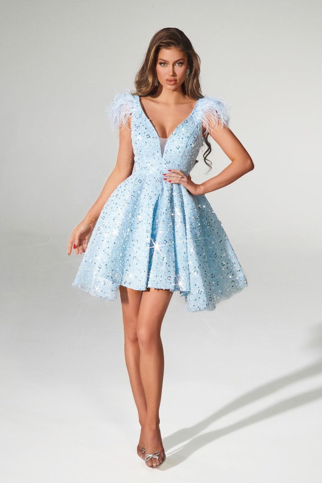 Cocktail Dresses Homecoming Short Glitter Dress Baby Blue