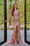 Prom Dresses Long Sleeve Formal Prom Dress Rose Gold