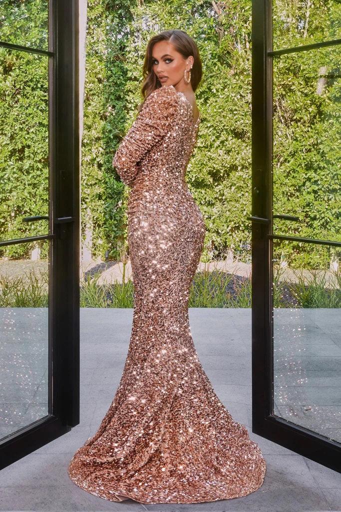 Prom Dresses Long Sleeve Formal Prom Dress Rose Gold