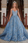 Prom Dresses Long Spaghetti Strap Prom Ball Gown Blue